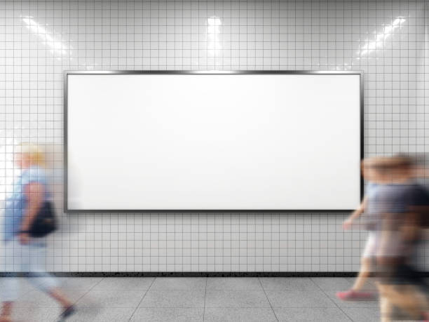 White empty billboard. Blank horizontal big poster in public place. Billboard mockup on subway station. 3D rendering. billboard stock pictures, royalty-free photos & images