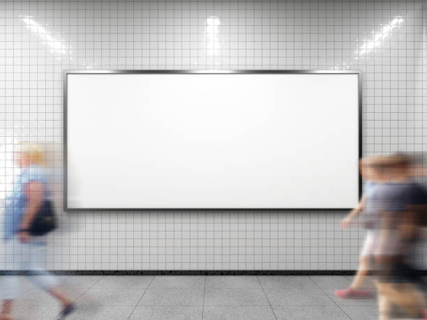 White empty billboard. Blank horizontal big poster in public place. Billboard mockup on subway station. 3D rendering. subway station stock pictures, royalty-free photos & images