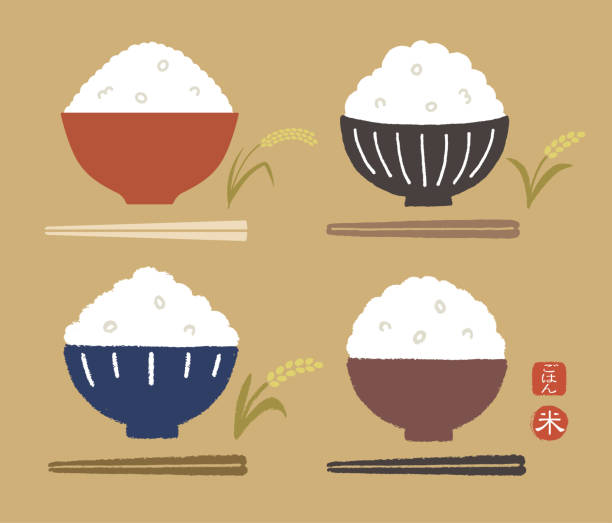 ryż i pałeczki2 - rice cereal plant white rice white stock illustrations