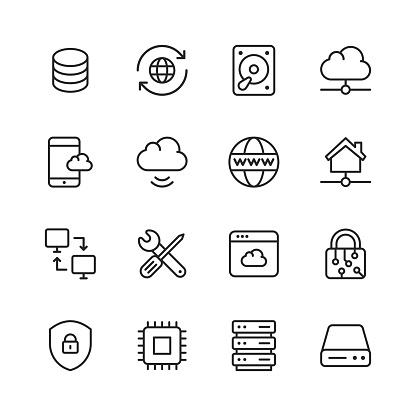 16 Cloud Computing Outline Icons.