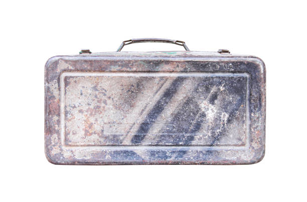 istock Vintage rusty closed steel chest  in square shape isolated on white background , clipping path 1218920330