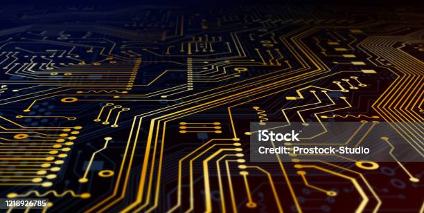 Microelectronics Graphic Computing Technologies Microelectronic Circuit With Gold Lines Macro ...