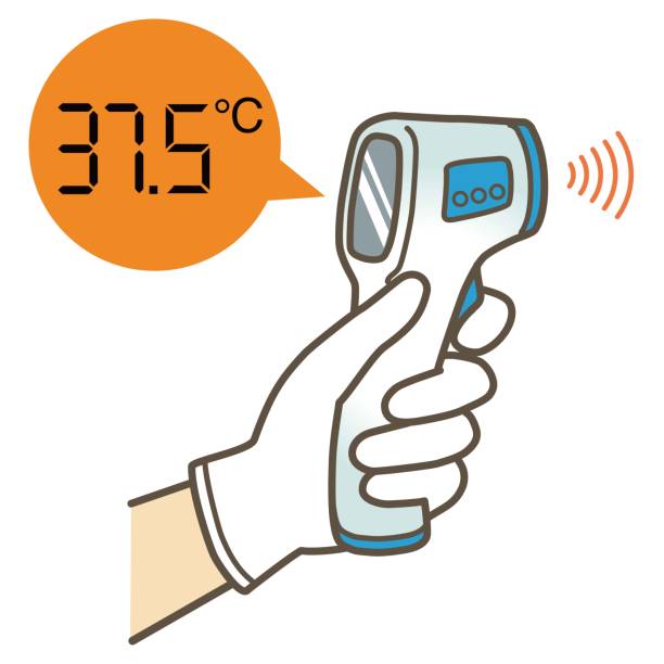 illustrazioni stock, clip art, cartoni animati e icone di tendenza di illustrazione dell'icona dell'icona di prevenzione delle malattie infettive covid-19 corona virus - infrared thermometer