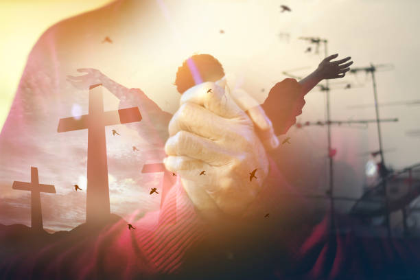 istock The old woman's closed hand is prayer and thank God. 1218930497