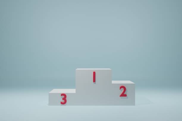 istock White and blue booth 3D rendering background wall, can be used for banner design items display background. Cabinet for the first, second and third places to win the competition. 1218930560