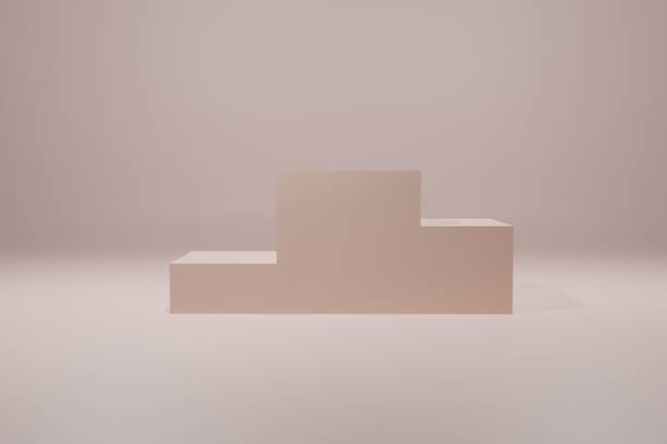 istock Pink booth 3D rendering background wall, can be used for banner design items display background. Cabinet for the first, second and third places to win the competition. 1218931024