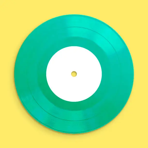 Vinyl Record Music, close up, blank for customization of label, isolated and presented in punchy pastel colors, for nostalgic retro creative design