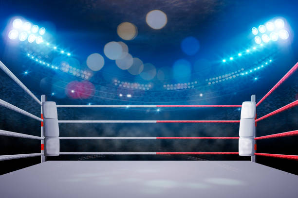 istock boxing ring with illumination by spotlights. 1218931566