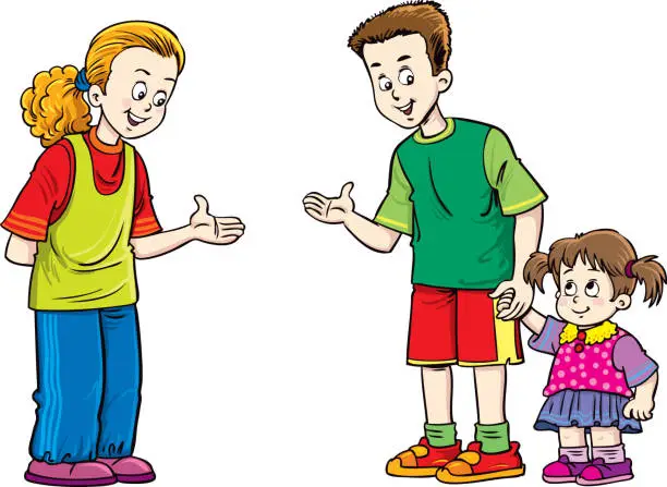 Vector illustration of Illustration of the two kids and younger sister