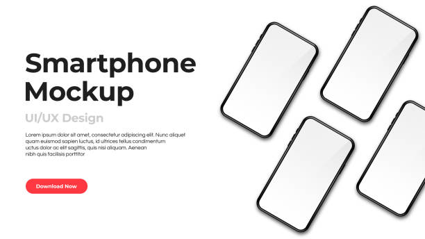 istock Realistic phone mockup. Set of modern phones with blank white displays. Smartphone design mockup in front view. Presentation and landing page template 1218933164