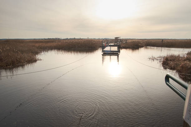 istock Ferry boat through marsh water canal 1218934381