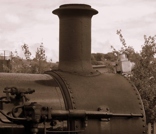 istock Steam locomotive chimney in black and white 1218936152
