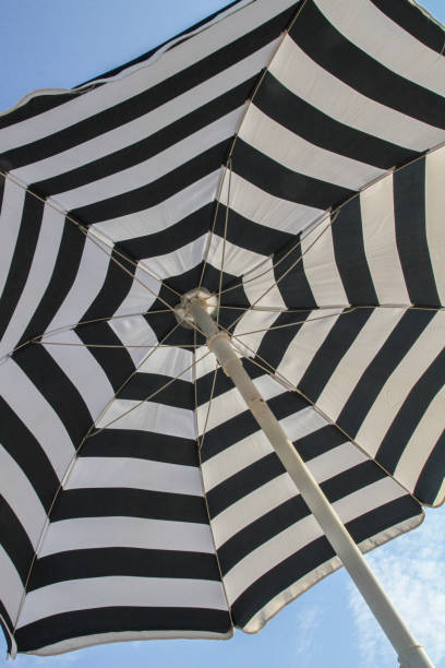 istock Abstract: High angle shot of parasol with black and white stripes 1218938050