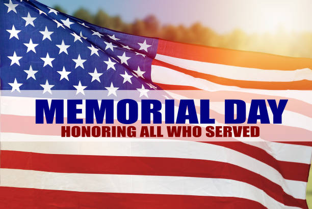 istock Text Memorial Day on American flag background 1218939875