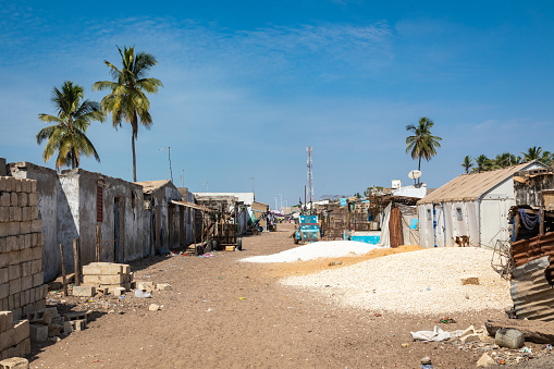 Djiffer, Senegal - November 17, 2019: Traditional fishing village of Djiffer, Senegal. West Africa.