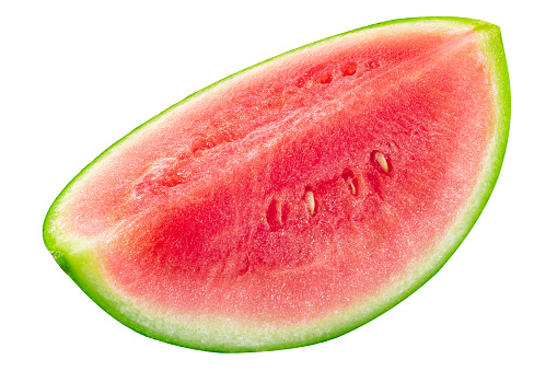 Watermelon slice (cut from Citrullus lanatus slice), isolated, top view