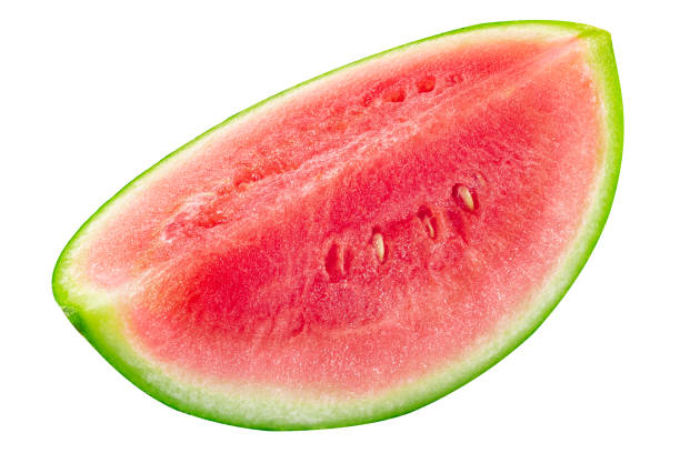 Watermelon slice, paths, top Watermelon slice (cut from Citrullus lanatus slice), isolated, top view quarter stock pictures, royalty-free photos & images