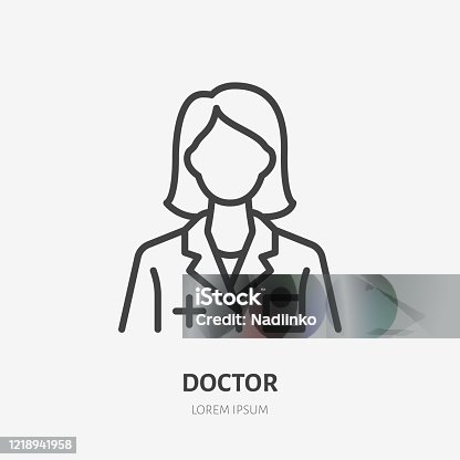 istock Doctor line icon, vector pictogram of woman physician with stethoscope. Lady hospital worker illustration, nurse sign for medical poster 1218941958