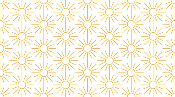 Vector illustration of Sun seamless pattern with line icons. Sunny summer background for baby fabric, skin care cream with spf brochure abstract backdrop