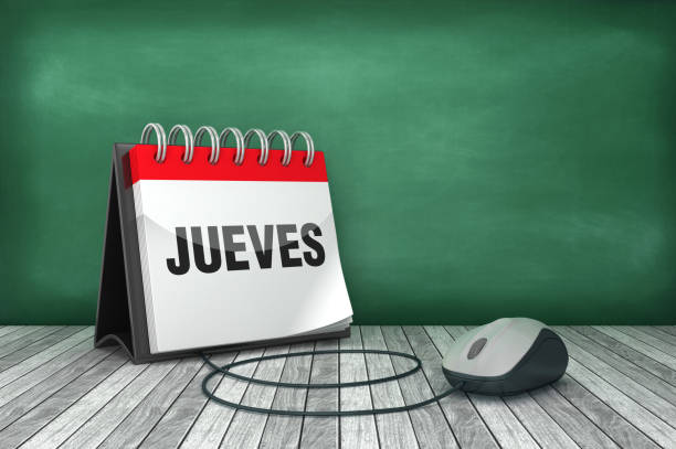 istock JUEVES Calendar with Computer Mouse - Spanish Word - 3D Rendering 1218945462