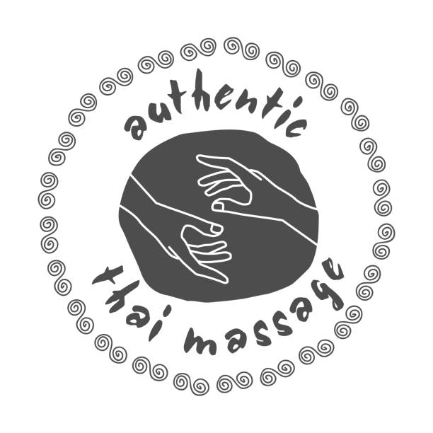 authentische thai-massage. logo thai massage mit händen. stempel thai massage in grau für ihr design. aktienvektor. flaches design. eps10. - massage stamps stock-grafiken, -clipart, -cartoons und -symbole