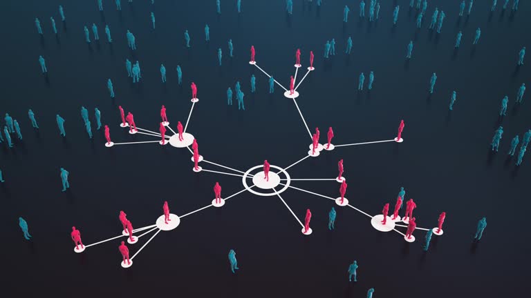 Connected People (Dark, Red) - Social Media, Networking - Coronavirus, Epidemiology, Infectious Disease