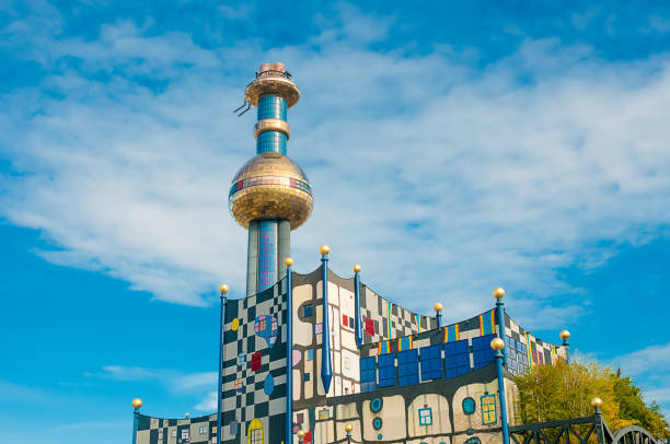 Vienna, Austria - october 16, 2015: Tower of Garbage-processing plant in Vienna, Austria.  Designed by Friedensreich Hundertwasser. It was inaugurated in 1992 and heats 60000 apartments.
