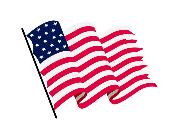 미국의 깃발을 흔들고. 물결 모양의 미국 국기의 그림입니다. 국가 기호, 흰색 배경에 미국 국기 - 벡터 그림 - backgrounds water wave white background stock illustrations