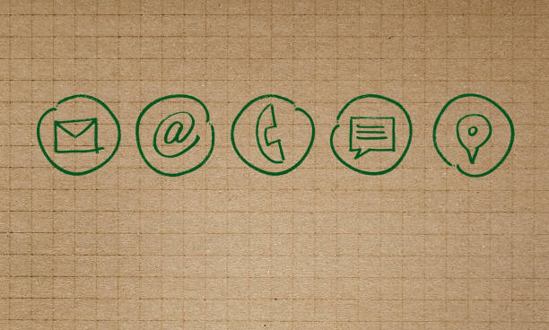 Contact options on checkered recycled paper writing pad concept.