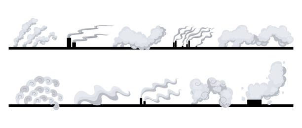 ilustrações, clipart, desenhos animados e ícones de tubos de fábrica ou usinas de energia poluem o ar. fumaça dos canos. ilustração vetorial em design de estilo plano isolado em fundo branco - pollution smoke stack air pollution smoke