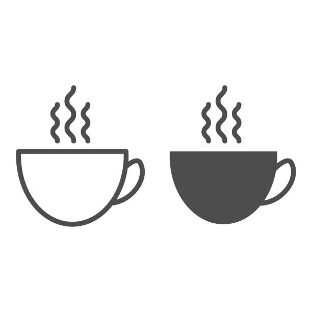 ilustrações, clipart, desenhos animados e ícones de linha de café e ícone sólido. bebida quente em um copo com ilustração a vapor isolada em branco. design de estilo de contorno de xícara de chá, projetado para web e app. eps 10. - coffe cup illustrations