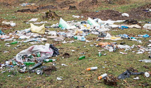 Waste landfill with rubbish heaps of garbage