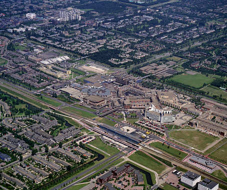 Almere, Holland, July 12- 1990: Historical aerial photo of the city Almere in the province Flevoland a new built town in 1975