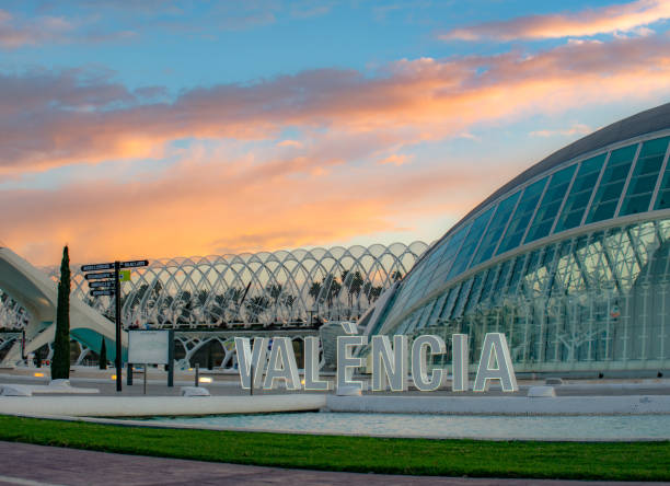 la cité des arts et des sciences au coucher du soleil - valencia province valencia european culture ciutat de les arts i les ciencies photos et images de collection