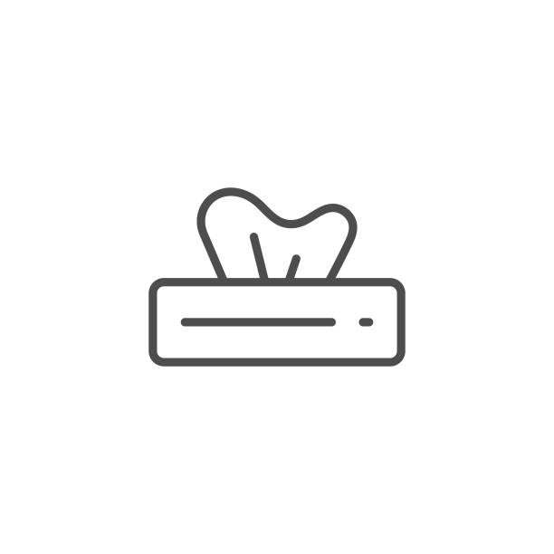 Tissue Box and Paper Napkins Line Icon on White Background. Scalable to any size. Vector Illustration EPS 10 File. tissue box pattern stock illustrations