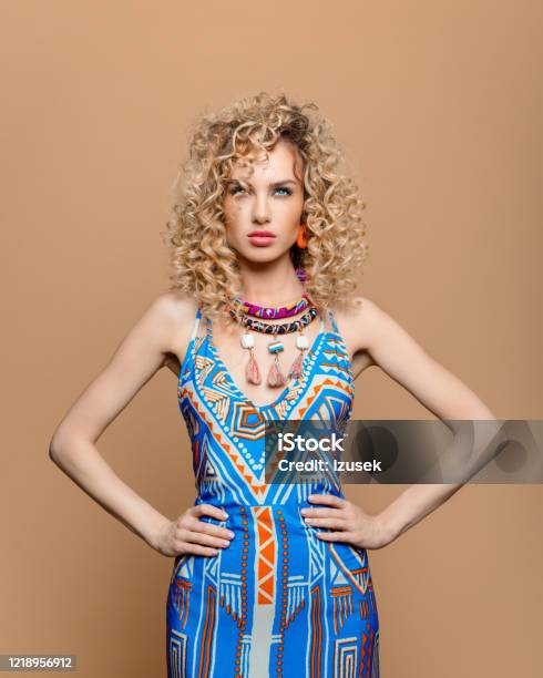 Fashion Portrait Of Woman In Boho Style Outfit Stock Photo - Download Image Now - Adult, Adults Only, Afro Hairstyle