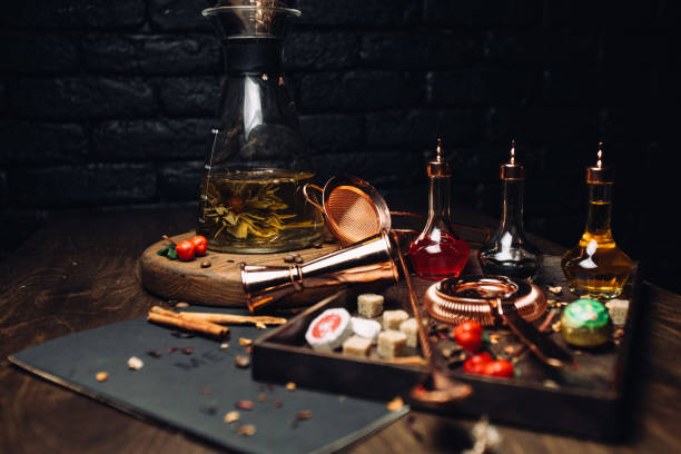 istock beautifully designed tea set on the wood table 1218958094