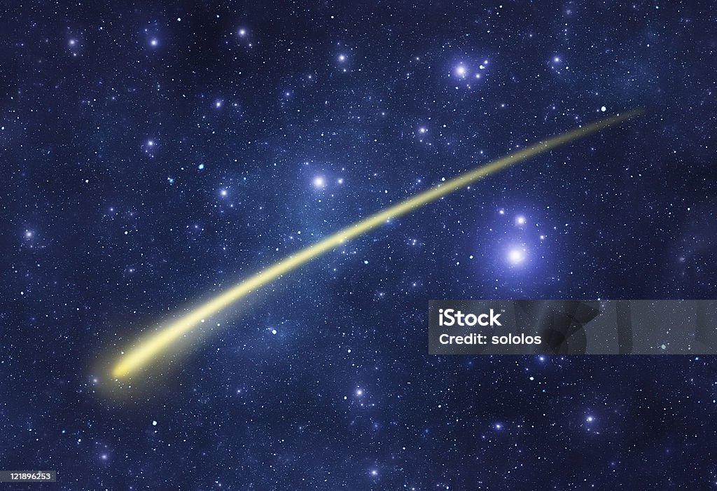 Comet and galaxy Galaxy background with yellow comet Comet Stock Photo