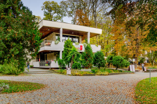 restaurant pavilion situated in the spa park of busko-zdroj. - malopolskie province imagens e fotografias de stock