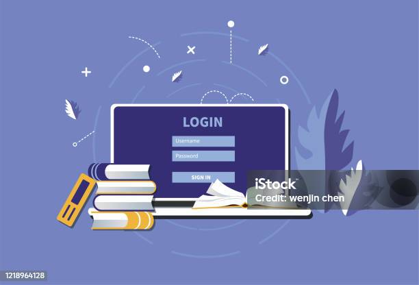 Library Computers Vector Laptops And Books Computer Library Stock Illustration - Download Image ...