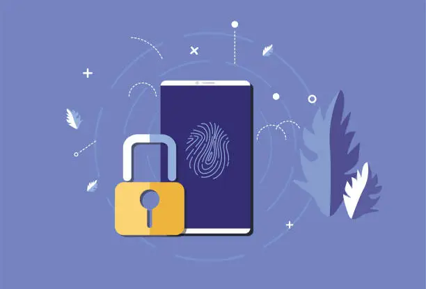 Vector illustration of Mobile phone and fingerprint security