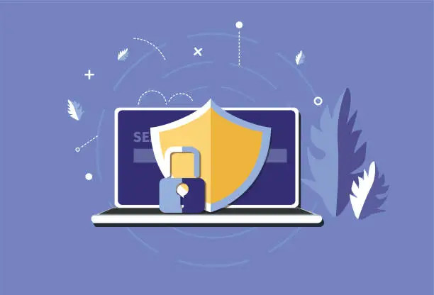 Vector illustration of Laptop security protection