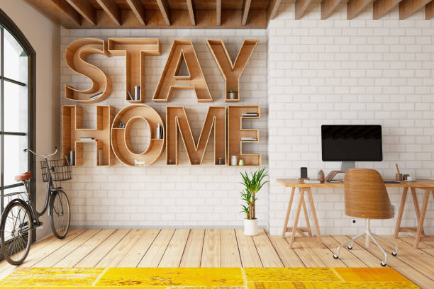 istock Pandemic Concept Stay Home Book Shelf with Cozy Interior 1218965642