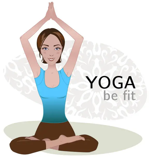 Vector illustration of Young girl is making yoga exercise in lotus position. Yoga meditation for healthy lifestyle.