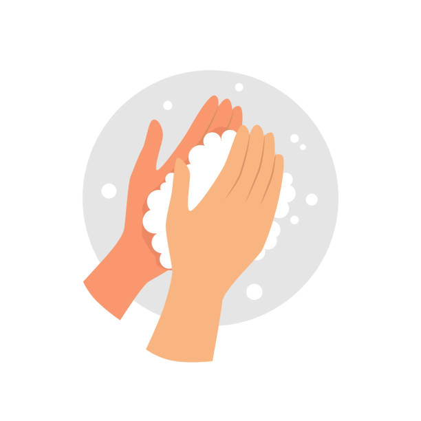 stockillustraties, clipart, cartoons en iconen met het pictogram van de handenvector wassen. - blijf thuis gezegde
