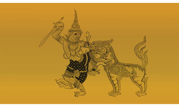 istock Thai traditional tattoo, Thai traditional painting in temple, vector 1218972128