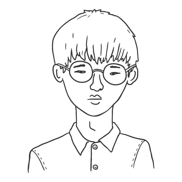 ilustrações de stock, clip art, desenhos animados e ícones de vector outline avatar - young asian man in eyeglasses. - east asian ethnicity japanese ethnicity asian ethnicity one person