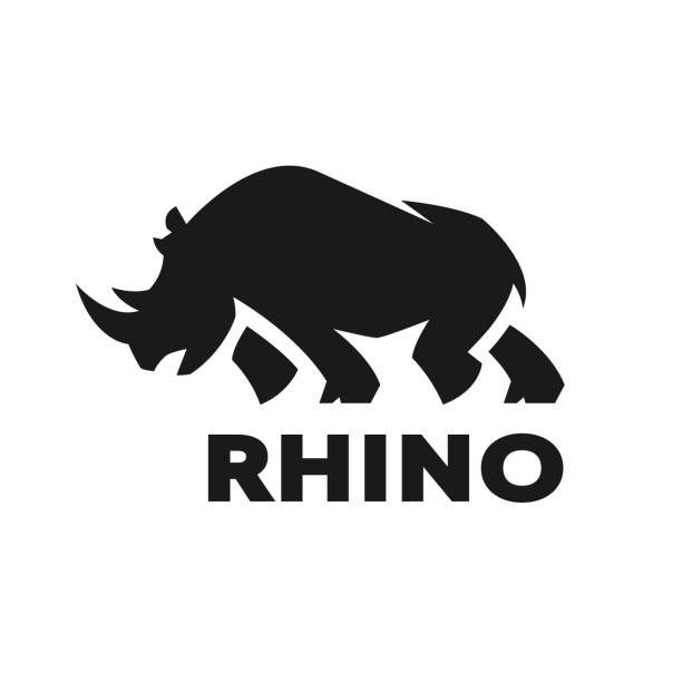 アフリカサイのシルエット。ロゴ、暗い背景上のシンボル。 - rhinoceros点のイラスト素材／クリップアート素材／マンガ素材／アイコン素材