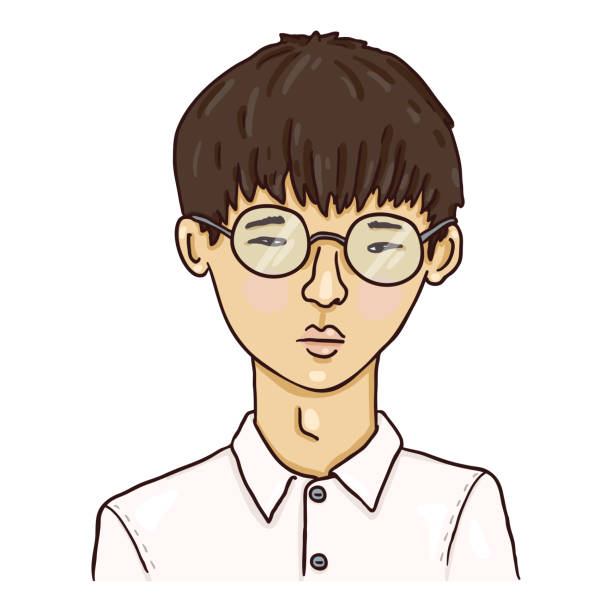 ilustrações de stock, clip art, desenhos animados e ícones de vector cartoon avatar - young asian man in eyeglasses. - east asian ethnicity japanese ethnicity asian ethnicity one person
