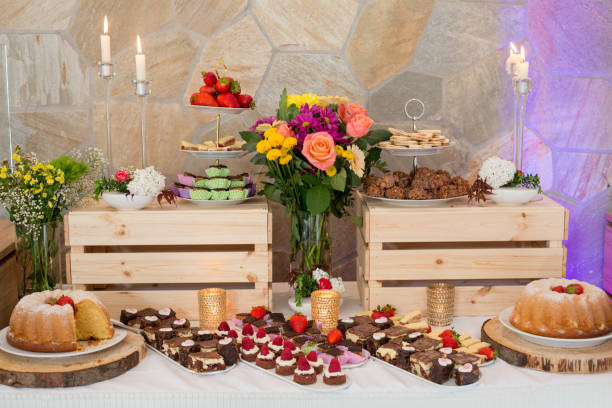 istock Delicious candy bar with macaroons, cupcakes and other sweets 1218973945